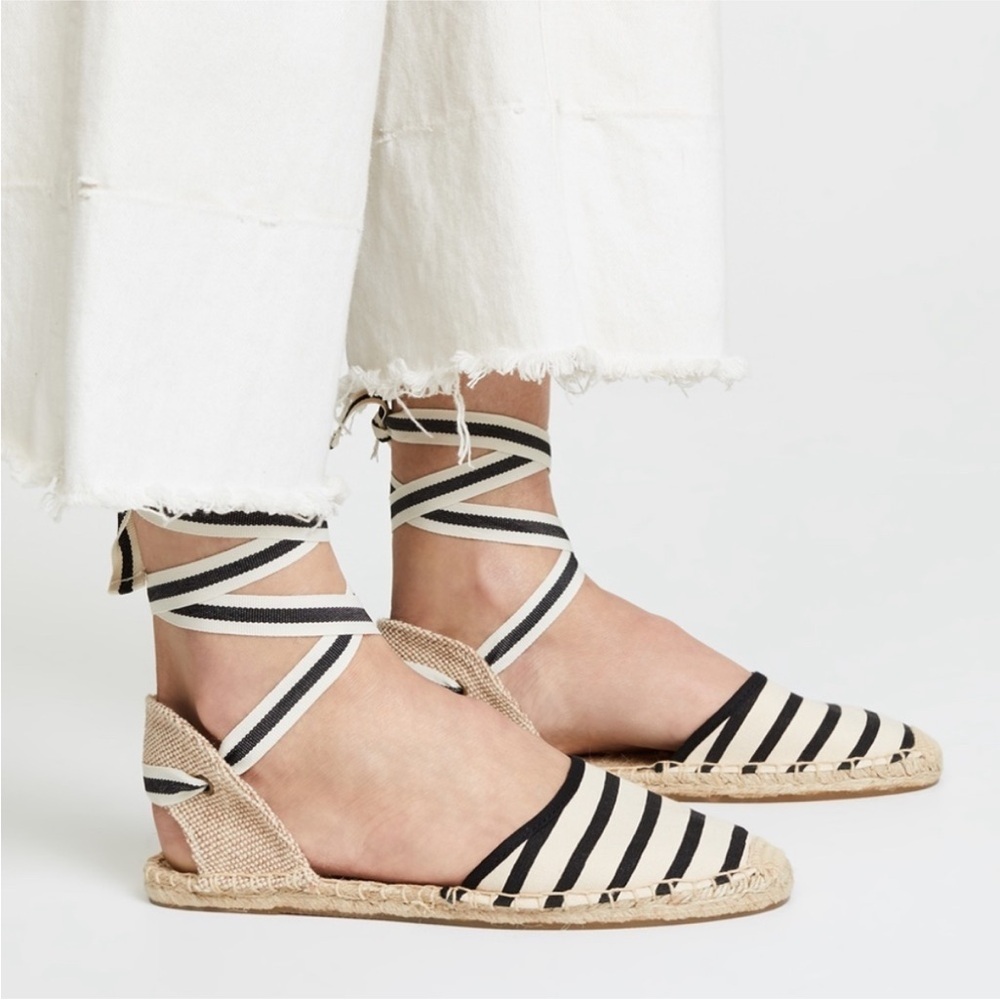 Black and white striped tie espadrilles